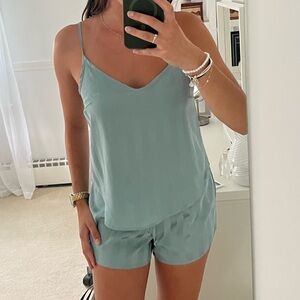 Blue satin pajama set